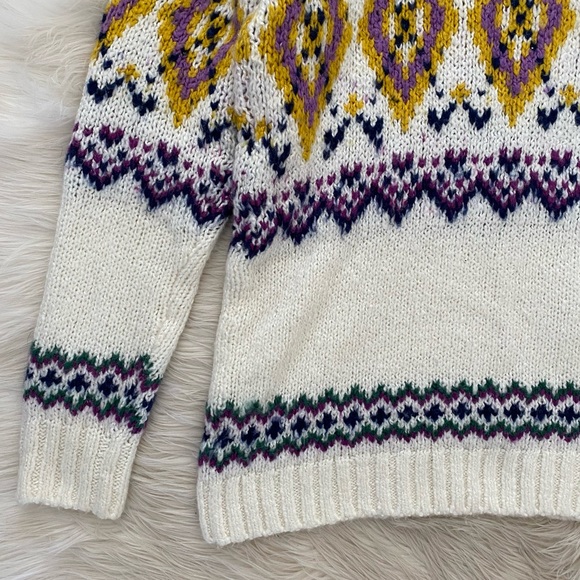 Talbots Cream Purple Fair Isle Wool Mockneck Sweater Petite - Picture 8 of 10